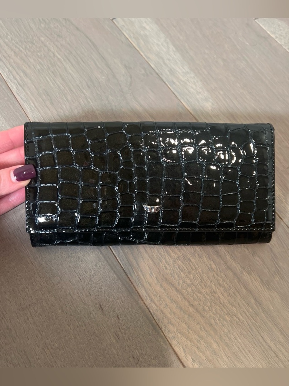 Patent Croc-Embossed Key & Card Holder in Black